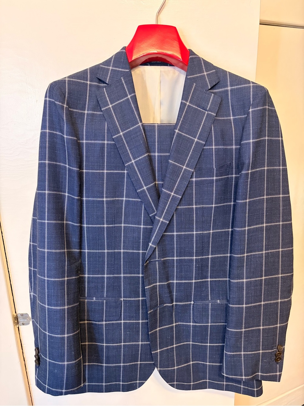 Classic Blue Windowpane Suit by SuitSupply Wool/Silk/Linen Size 40